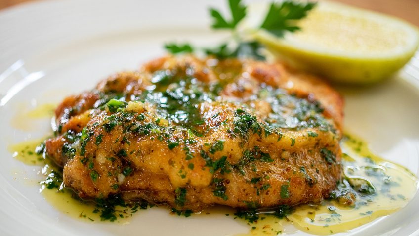 Pork Schnitzel with lemon garlic butter